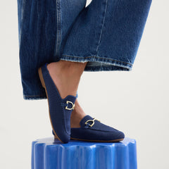 The Double Bit Loafer Mule - Blue Raffia-Knit