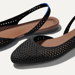 The Almond Slingback - Black Mesh