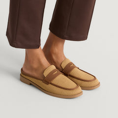 The Penny Loafer Mule - Wheat Raffia-Knit